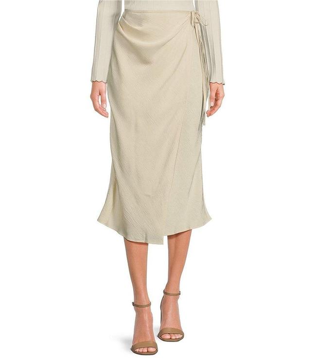 En Saison Greta Bias Satin Pleated Wrap Tie Midi Skirt Product Image