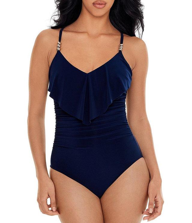 Magicsuit Isabel Solid Ruffle V-Neck Underwire Shaping One Piece Swimsuit Product Image