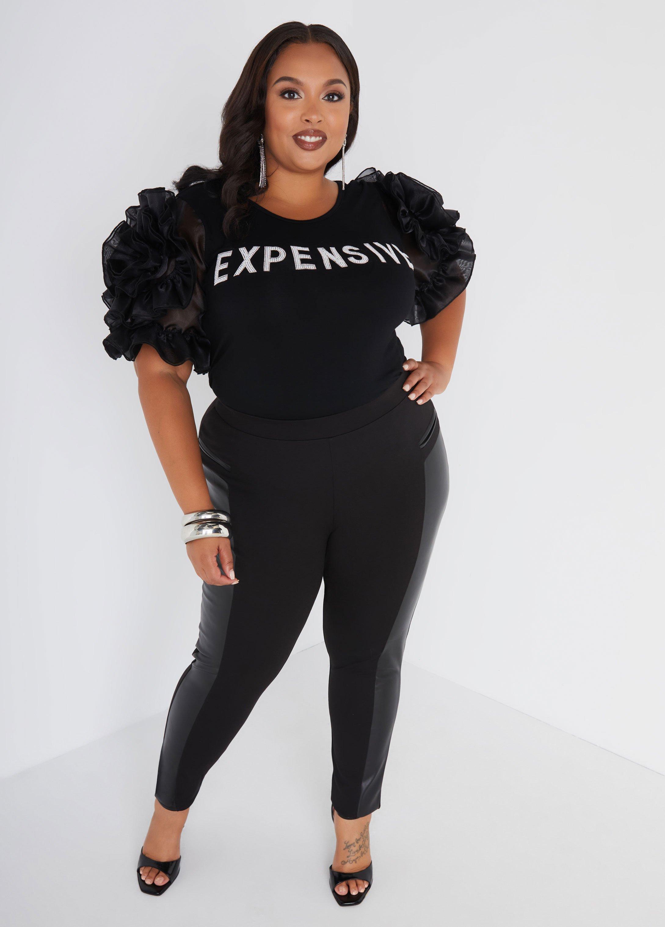 Plus Size Faux Leather Paneled Leggings Ashley Stewart Product Image