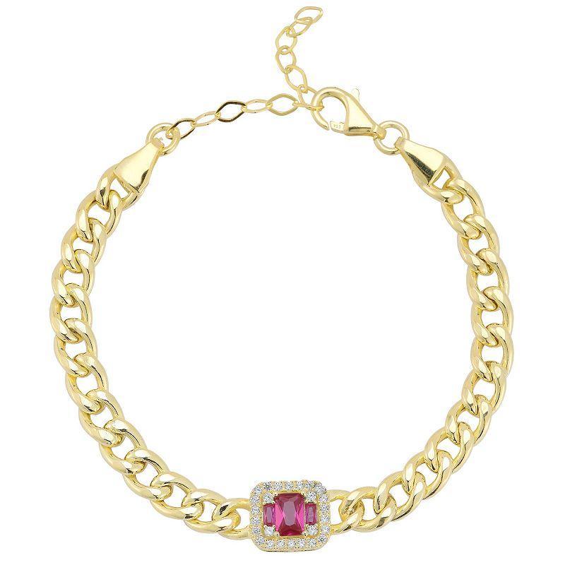 Sunkissed Sterling Cubic Zirconia Curb Chain Bracelet, Womens Gold Tone Red Product Image