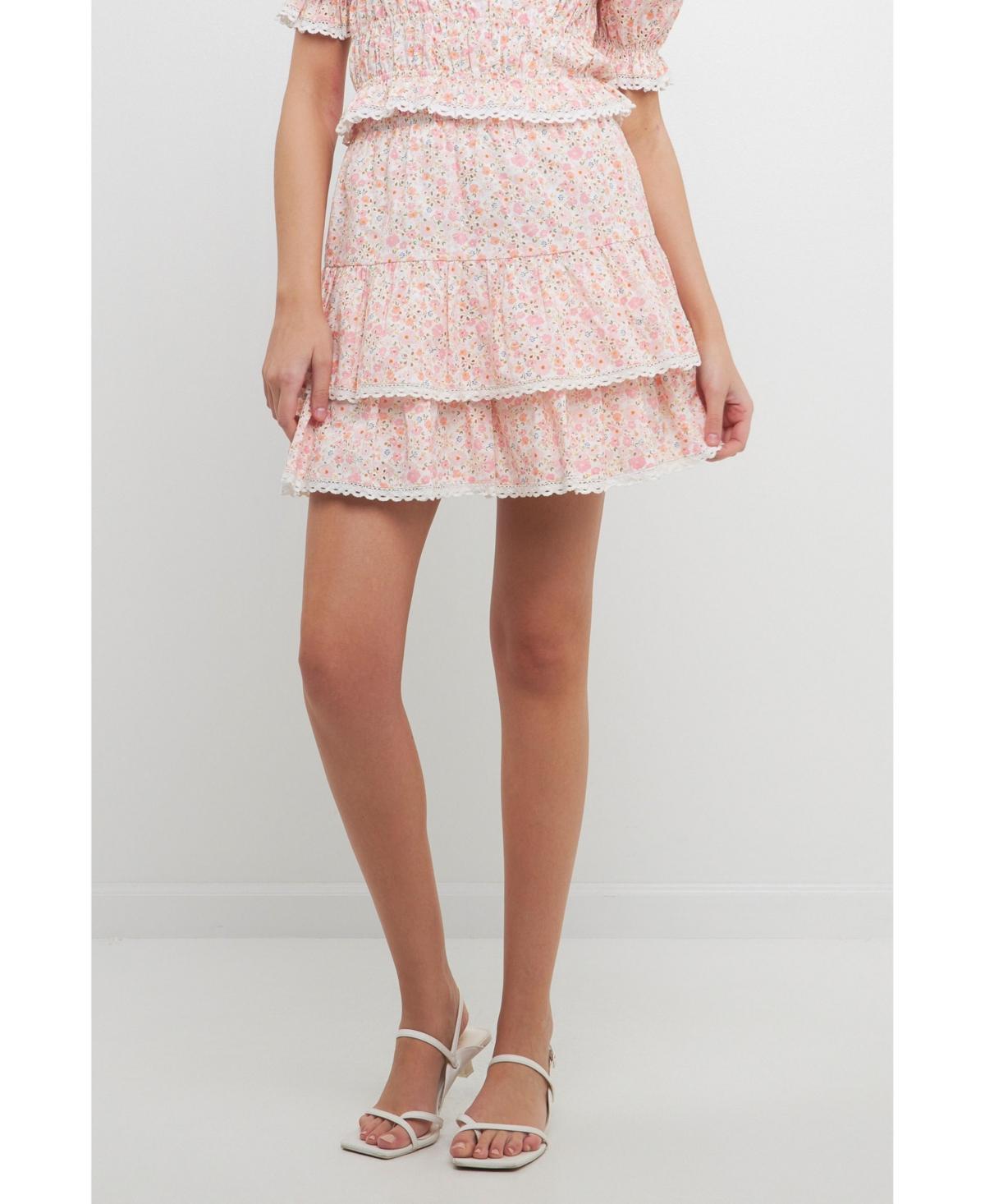 Womens Floral Eyelet Ruffled Mini Skirt Product Image