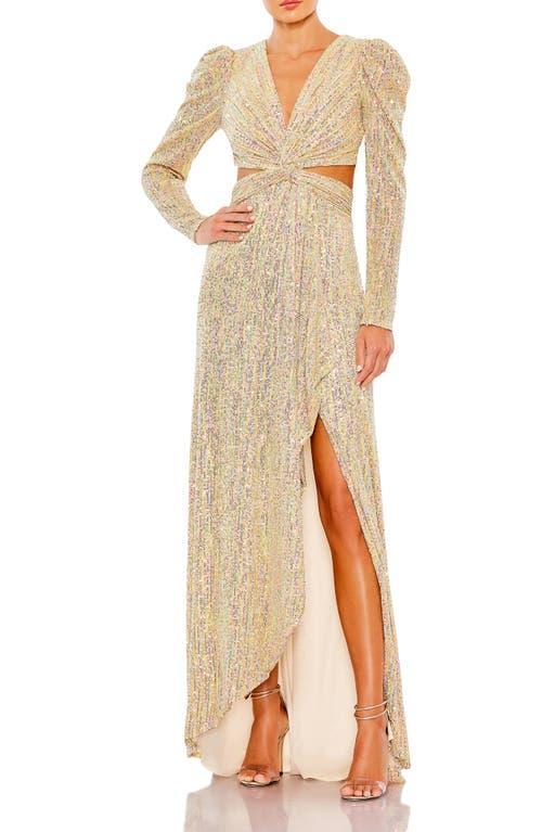 Ieena for Mac Duggal Sequin Puff Sleeve Cutout Gown Product Image