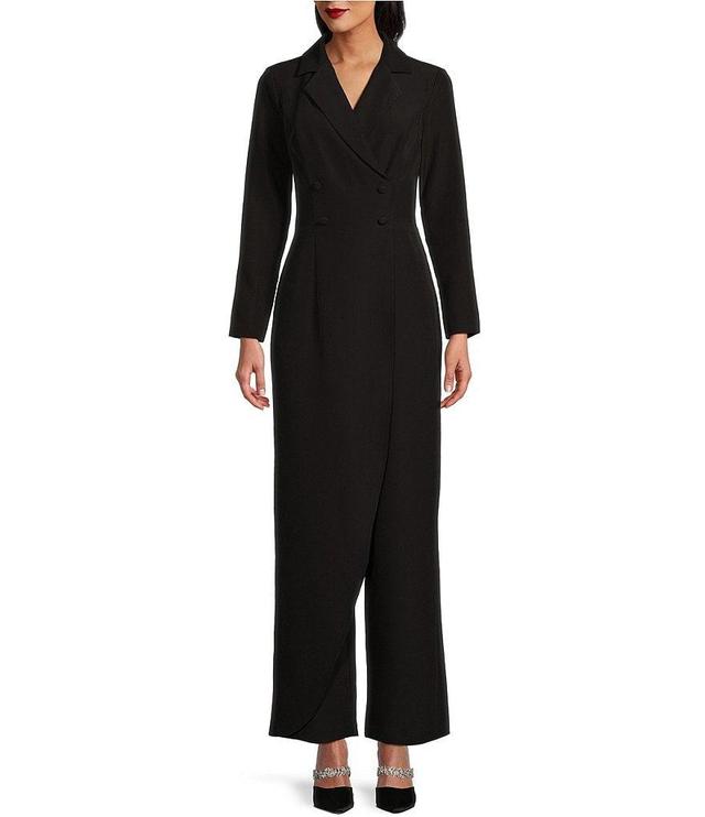 Marina Tuxedo Blazer Scuba Crepe Notch Collar V-Neck Long Sleeve Jumpsuit Product Image