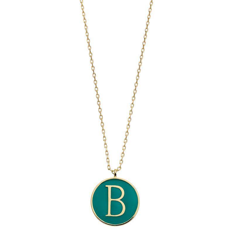 City Luxe Gold Tone Enamel Initial Disc Pendant Necklace, Womens Green Product Image