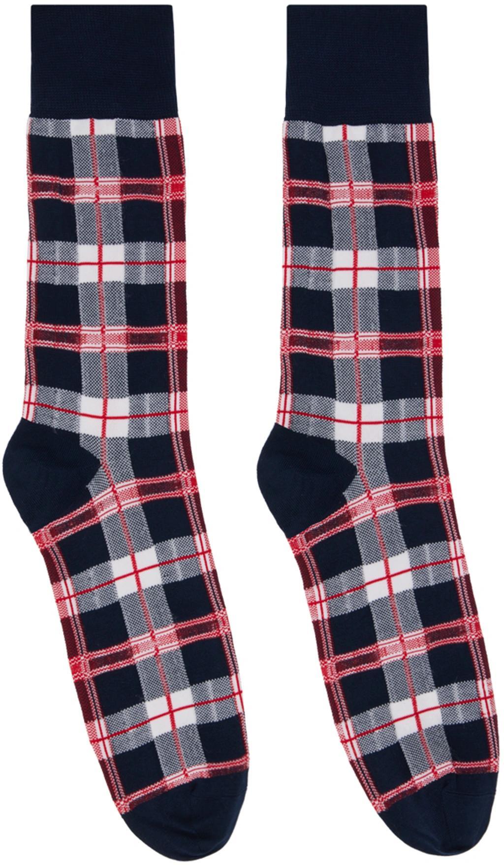 Navy Check Socks In 415 Navy Product Image