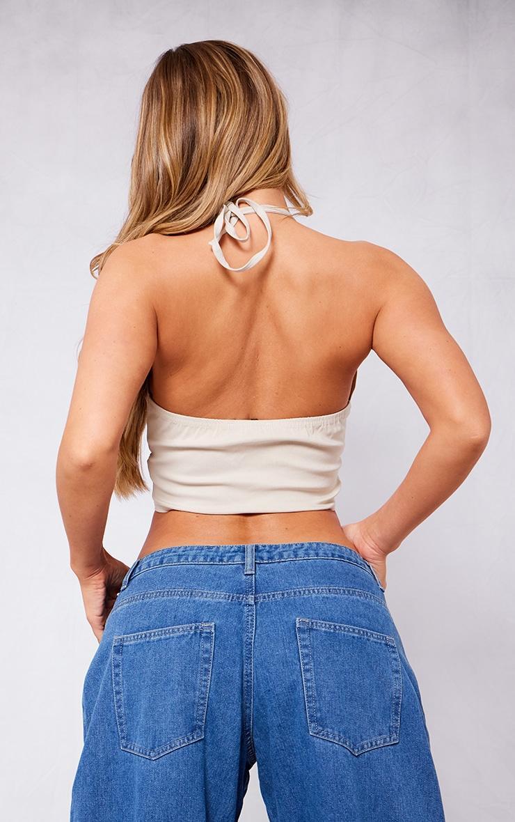 Stone Stretch Woven Halter Cut Out Crop Top Product Image