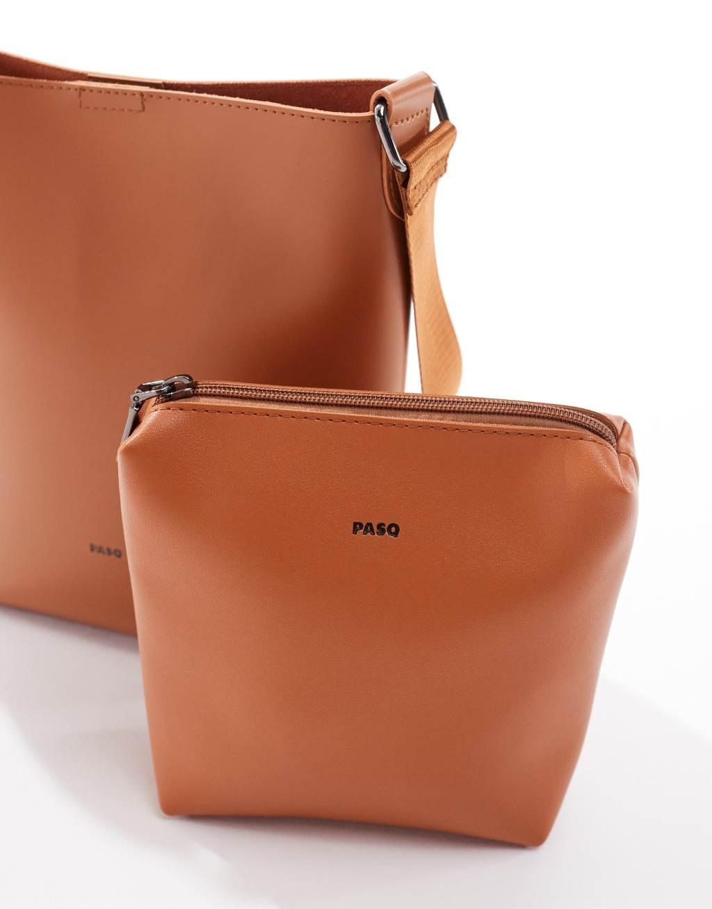 PASQ shoulder bucket bag in tan Product Image