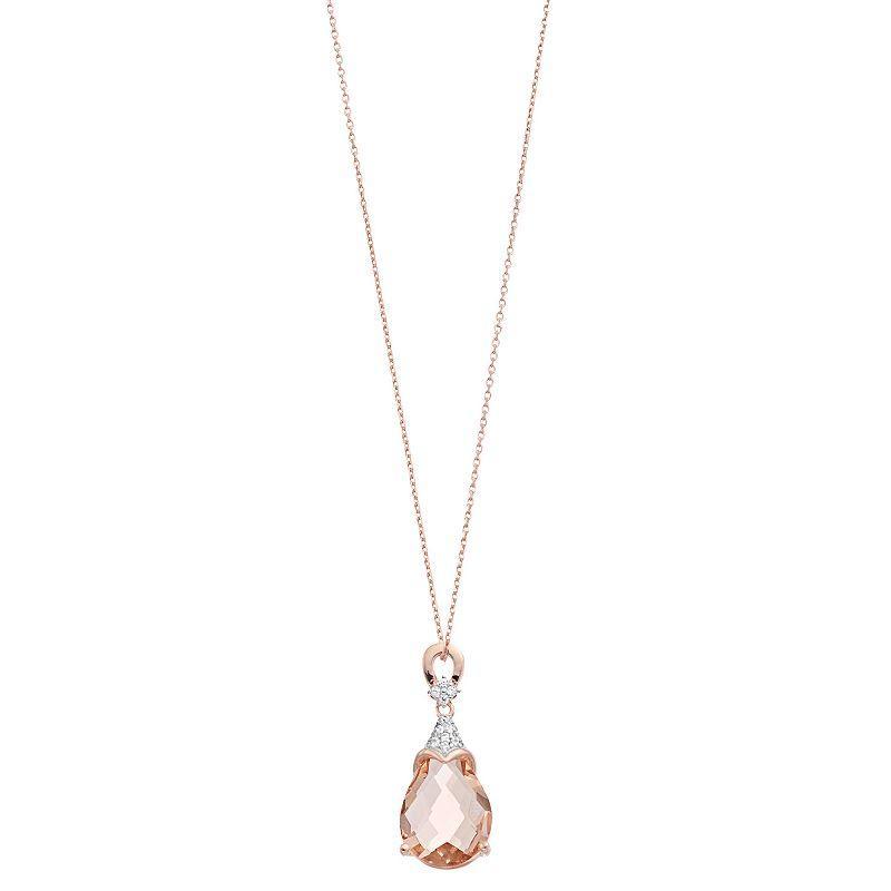 18k Rose Gold Over Silver Pink & White Cubic Zirconia Teardrop Pendant Necklace, Womens Product Image