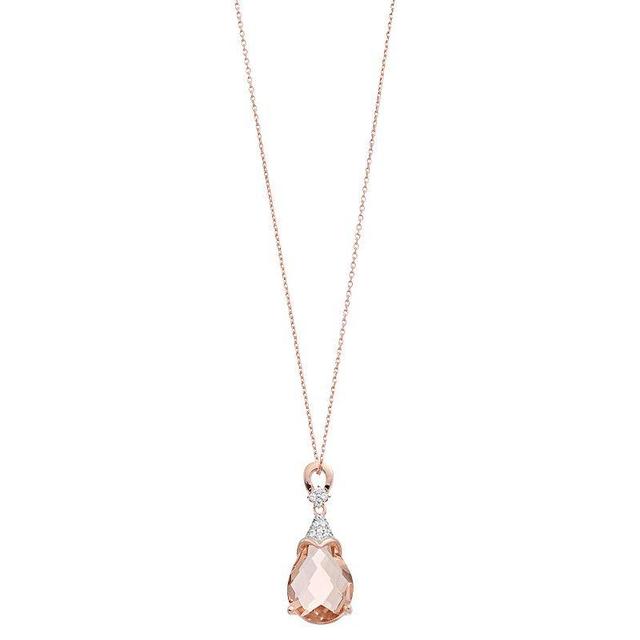 18k Rose Gold Over Silver Pink & White Cubic Zirconia Teardrop Pendant Necklace, Womens Rose Gold Tone Product Image