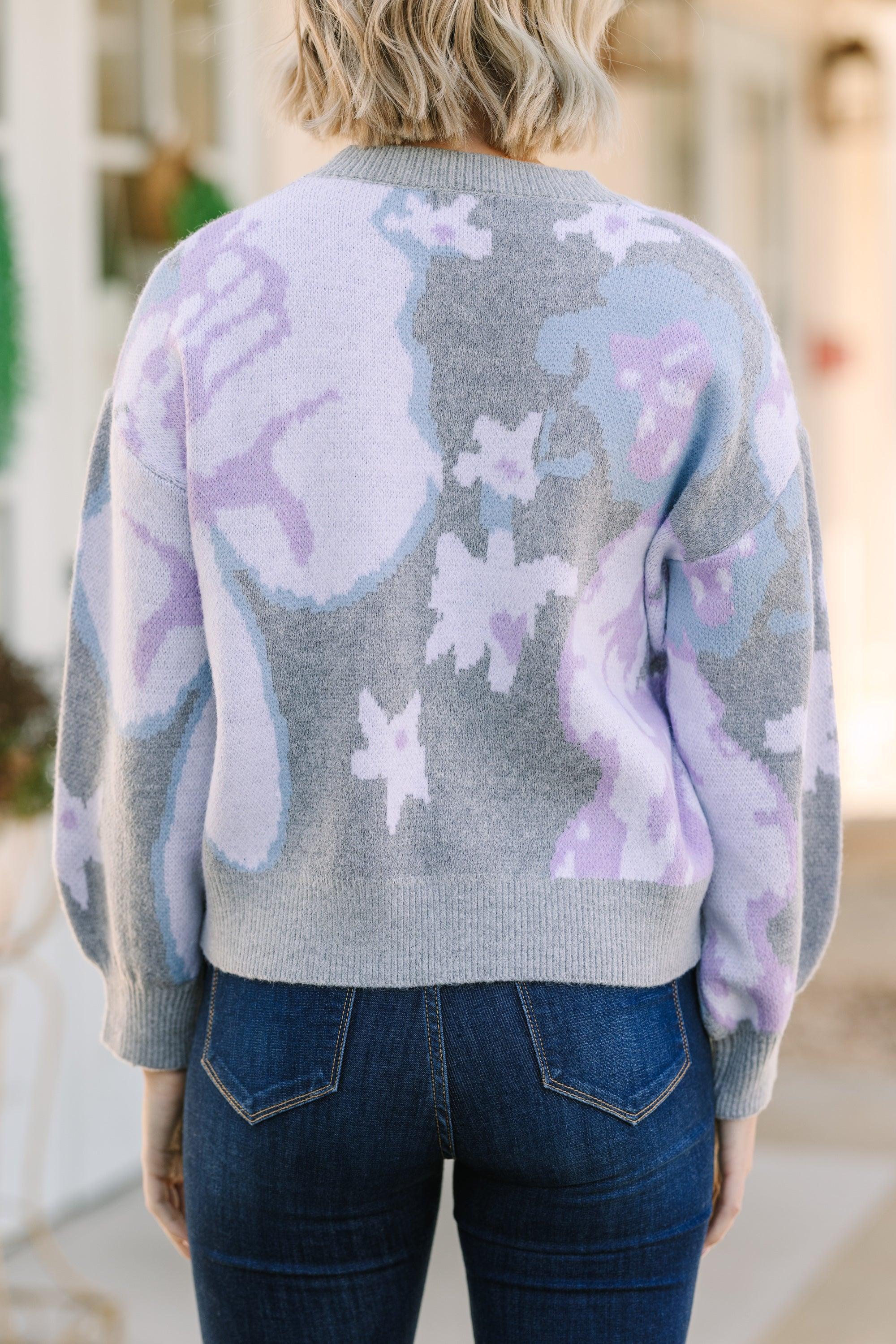 Chic Pursuits Blue Floral Sweater Female Product Image