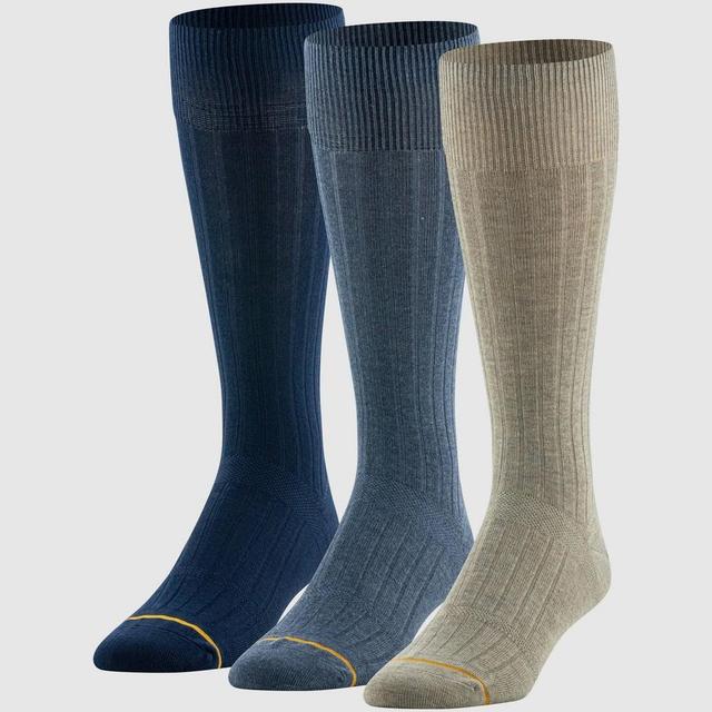 Goldtoe Signature Collection Mens Fit Rib Crew Socks 3pk - Navy Blue/Blue Denim/Khaki 6-12.5 Product Image