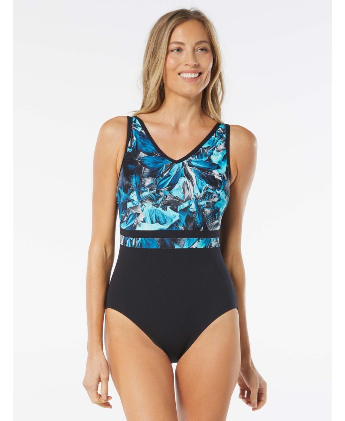 Gabar Womens V-Neck One Piece Swimsuit, Water Garden Product Image