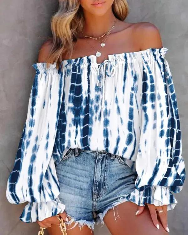 Olivia Mark – Tie-Dye Off-The-Shoulder Lantern Sleeve Top Product Image