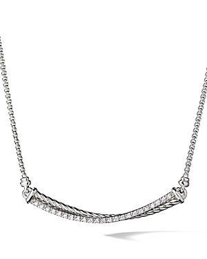 Womens Crossover Sterling Silver & Pav Diamond Bar Necklace Product Image