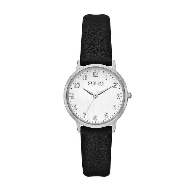 Folio Womens Easy to Read Faux Leather Strap Watch, Black Product Image