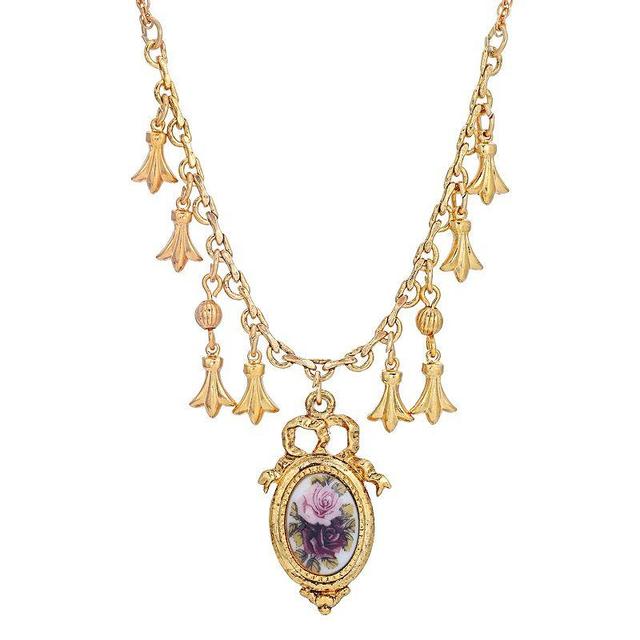 1928 Gold Tone Manor House Oval Floral Drop Necklace, Womens, Purple Product Image