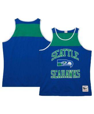 Mens Mitchell & Ness Royal/Green Seattle Seahawks Heritage Colorblock Tank Top Product Image