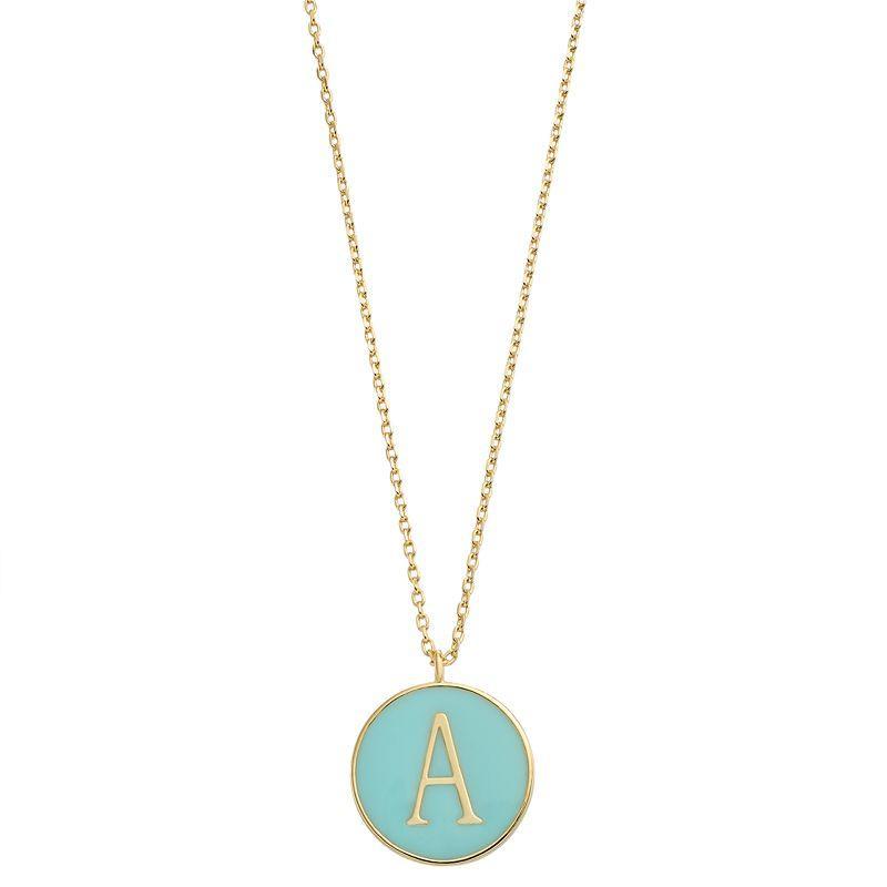 City Luxe Gold Tone Enamel Initial Disc Pendant Necklace, Womens Green Product Image