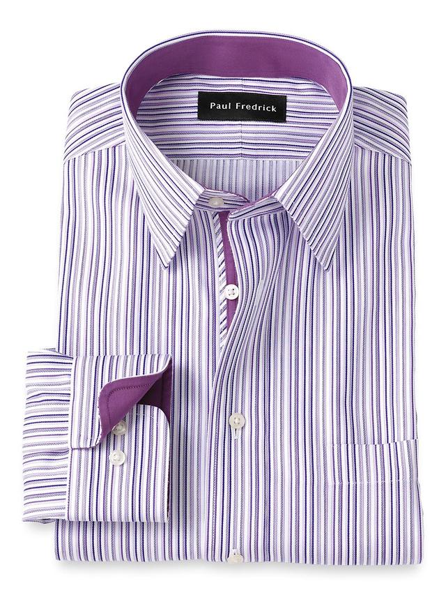 Non-Iron Cotton Stripe Dress Shirt With Contrast Trim - Purple Product Image