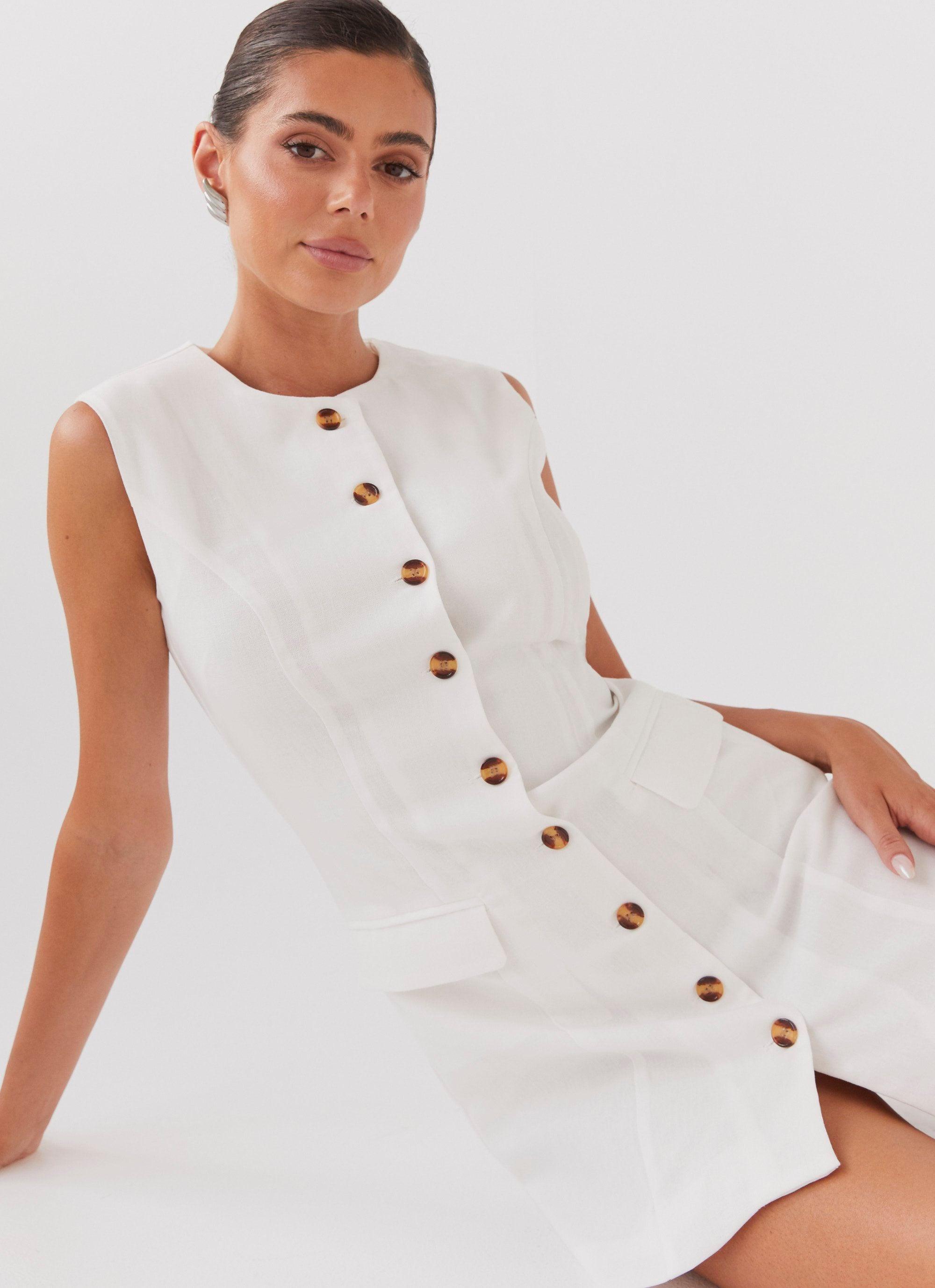 Castello Fiore Linen Mini Dress - White Product Image