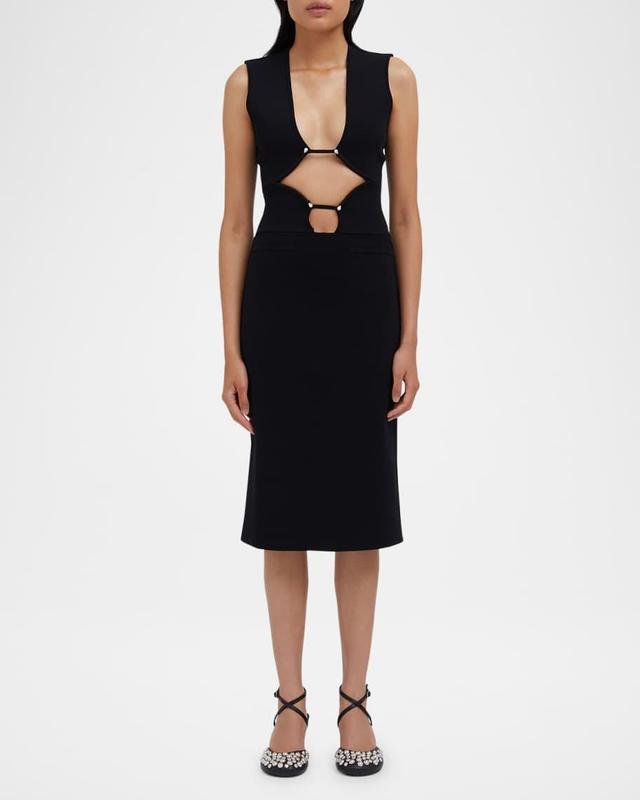 Bracket-Cutout Sleeveless Knit Midi Dress Product Image