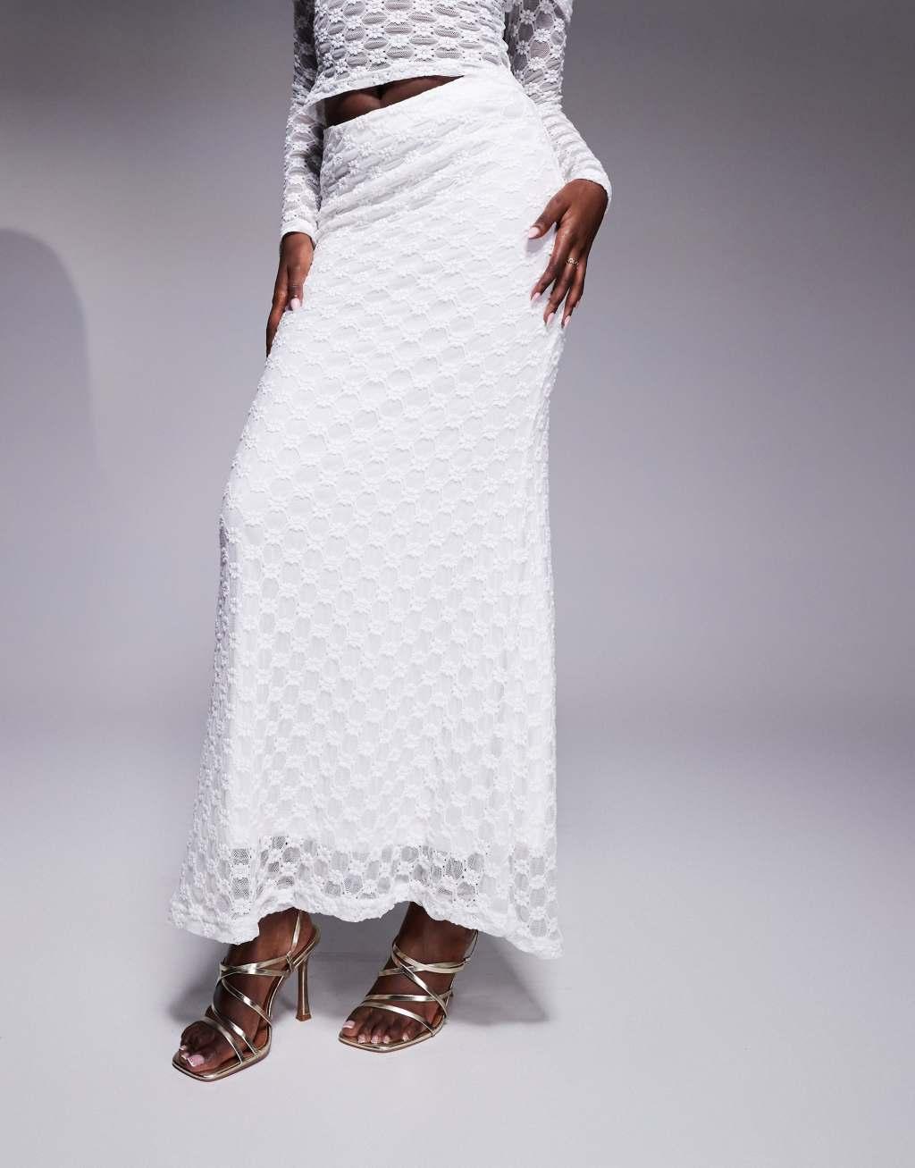 Bardot lace mesh maxi skirt white Product Image