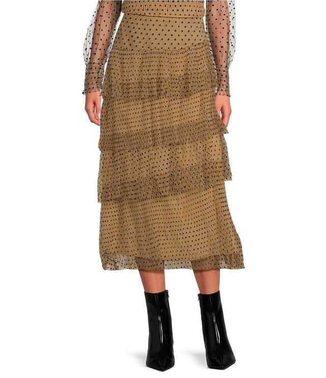 Lucy Paris Penny Mesh Dotted Print Tiered Coordinating Midi Skirt Product Image