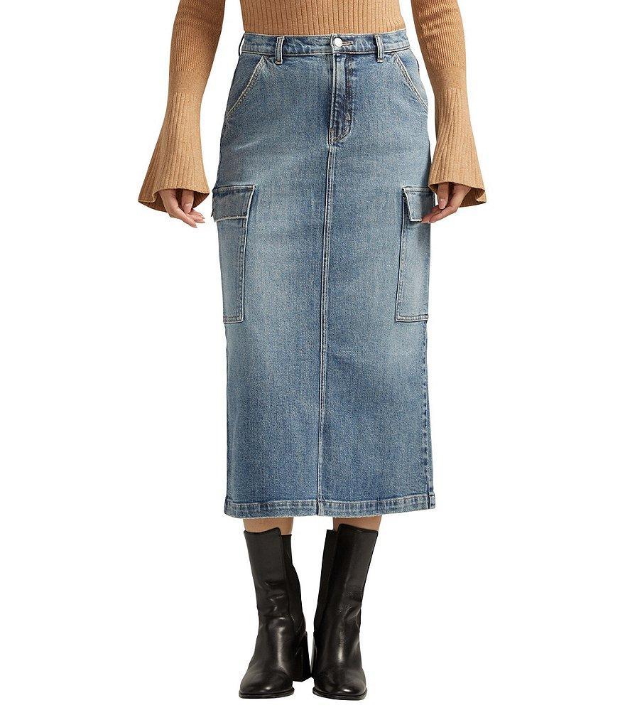 Silver Jeans Co. High Rise Cargo Denim Midi Skirt Product Image