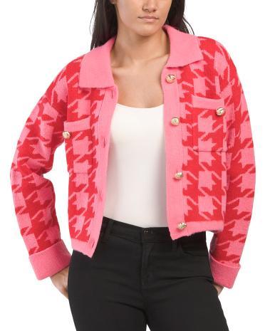 Houndstooth Collared Cardigan for Women Product Image