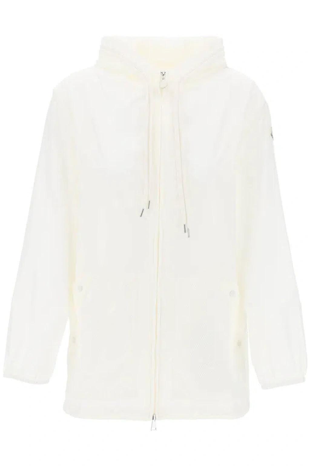 MONCLER White Mesh Embellished Parka Jacket For Women Product Image