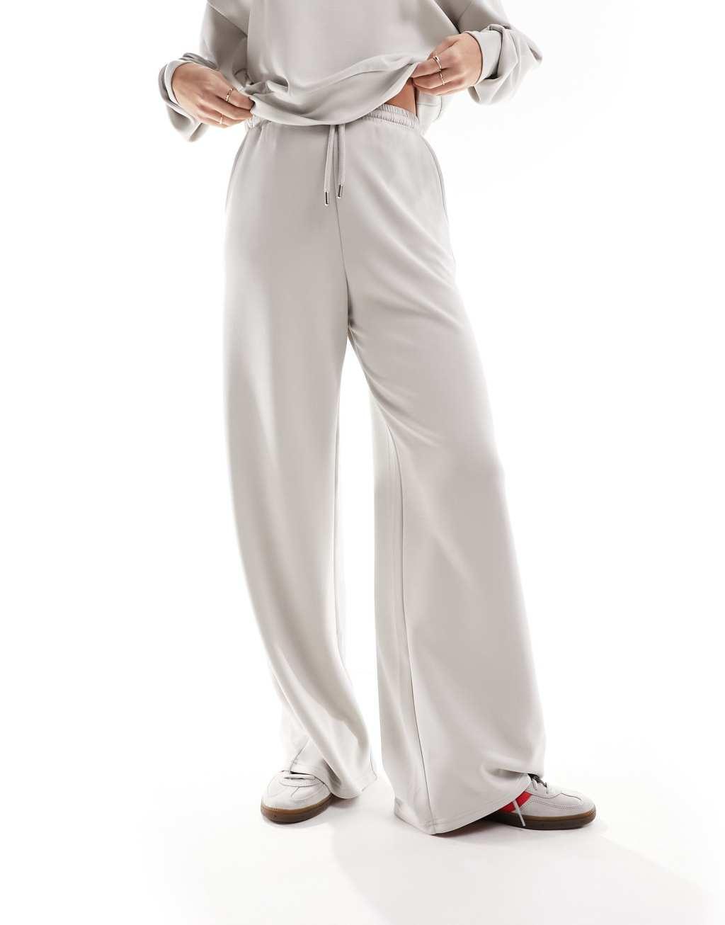 Stradivarius soft touch wide leg sweatpants in ice - part of a set Product Image