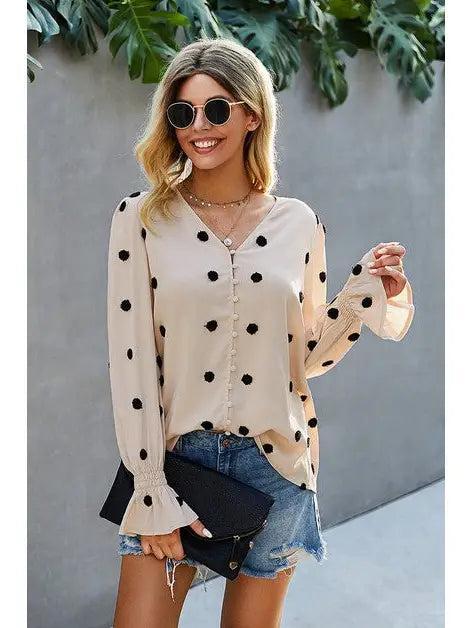 Long Sleeve Polka Dot Blouse Female Product Image