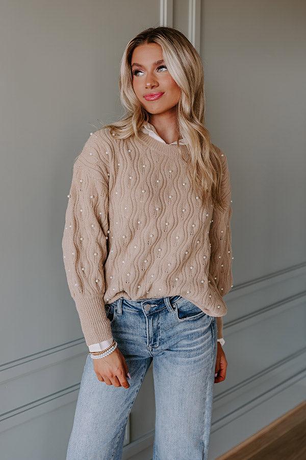 Chilly Wind Embellished Knit Sweater In Taupe Product Image