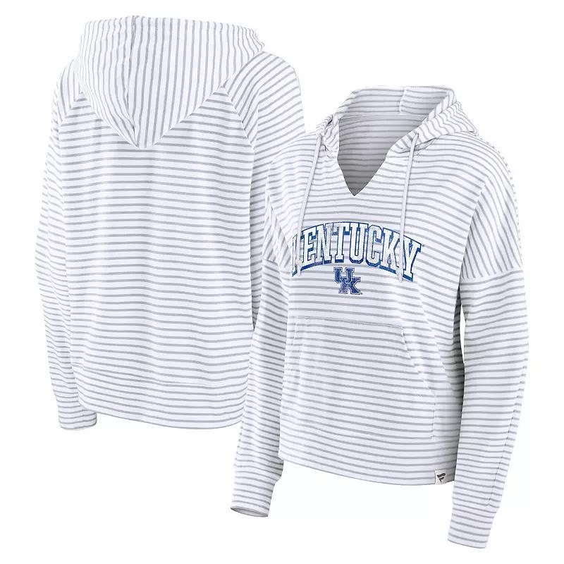 Fanatics Womens White Kentucky Wildcats Arch Logo Striped Notch Neck Pullover Hoodie - White, Gray Product Image