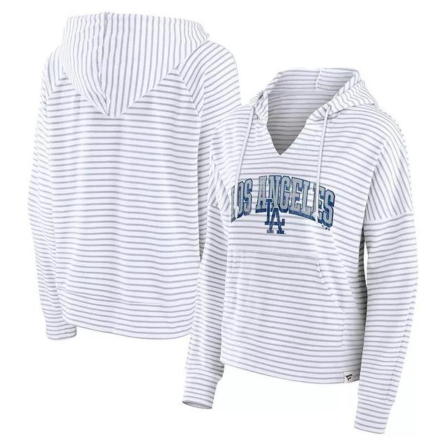 Fanatics Womens Los Angeles Dodgers Striped Fundamentals Notch Neck Pullover Hoodie - White Product Image