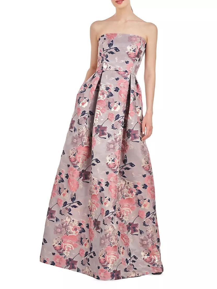 Hera Floral Pleated Strapless Gown Product Image