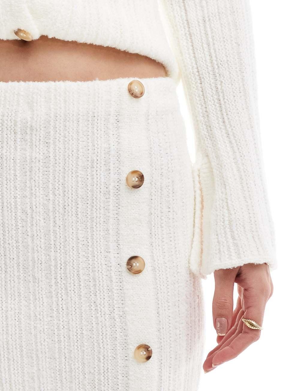 ASOS DESIGN knitted button through mini skirt in cream - part of a set Product Image