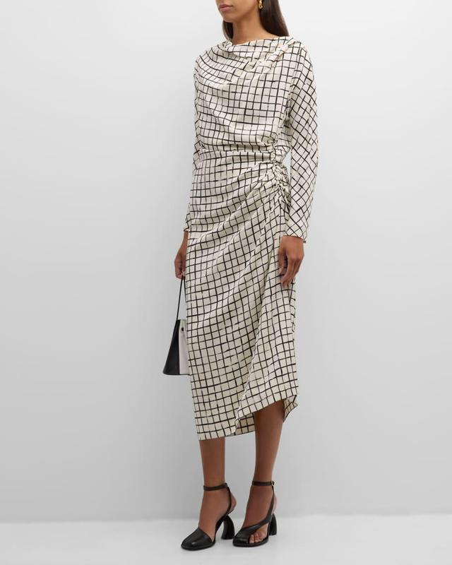 Didi Grid-Printed Draped Midi Dress Product Image