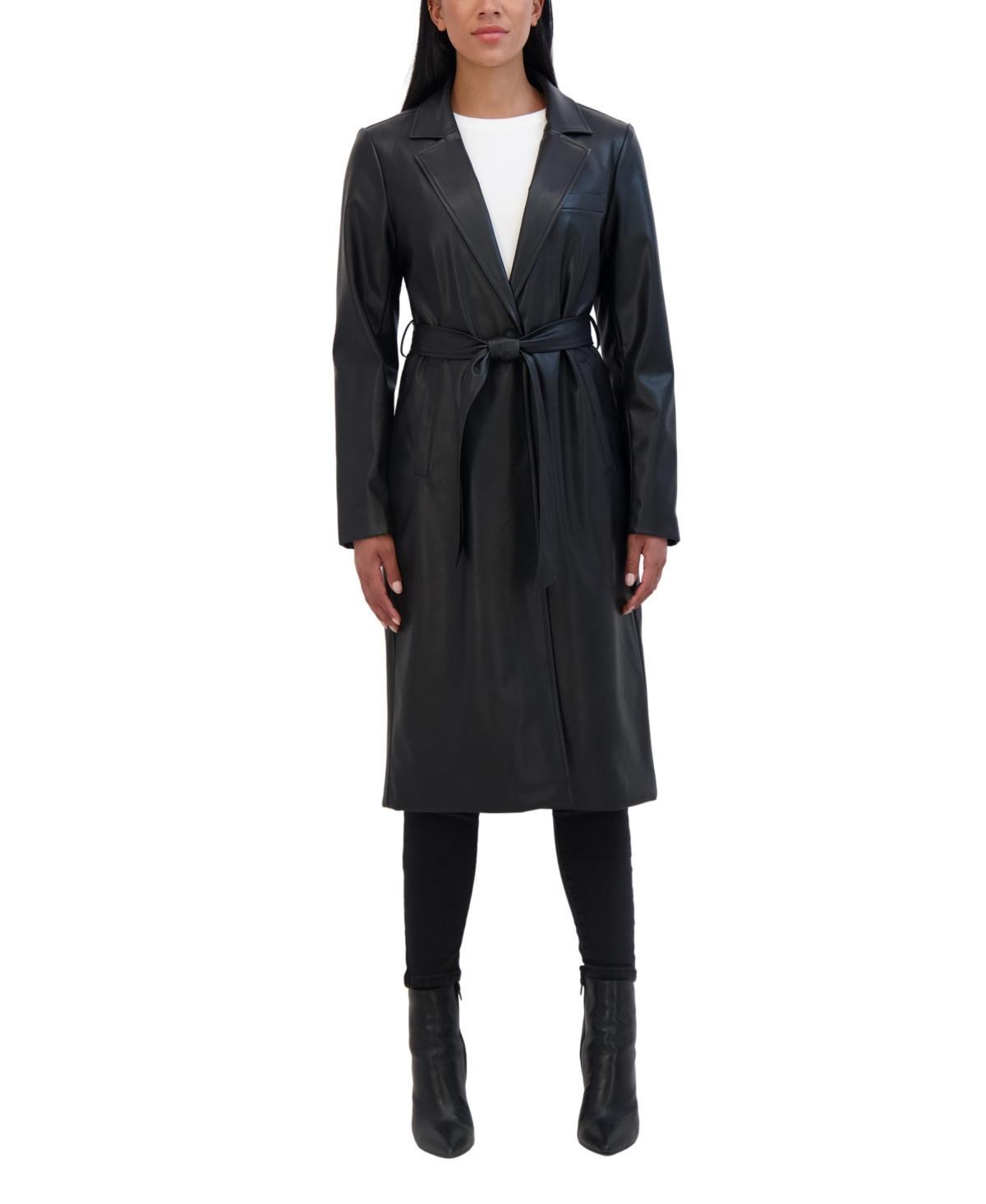 Sebby Collection Womens Belted Snap Front Faux Leather Long Trench Coat Product Image