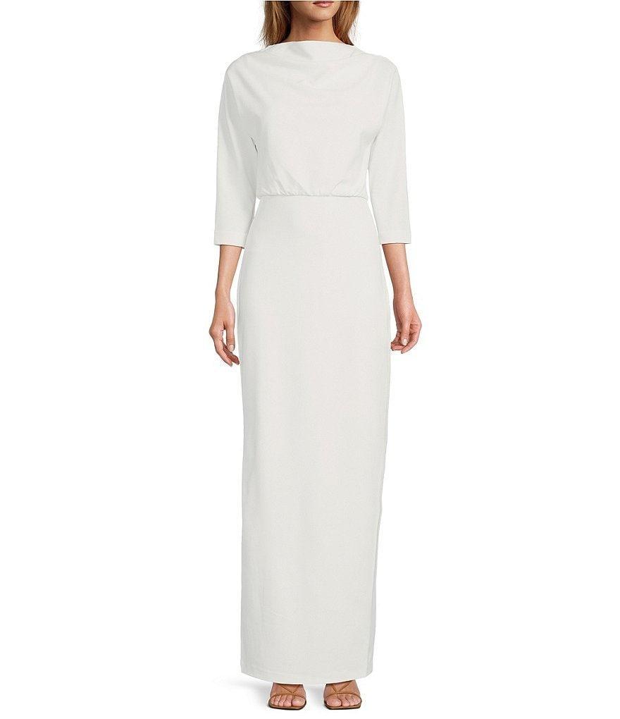 Belle by Badgley Mischka Naomi Stretch Crepe 3/4 Sleeve High Neck Dress Product Image