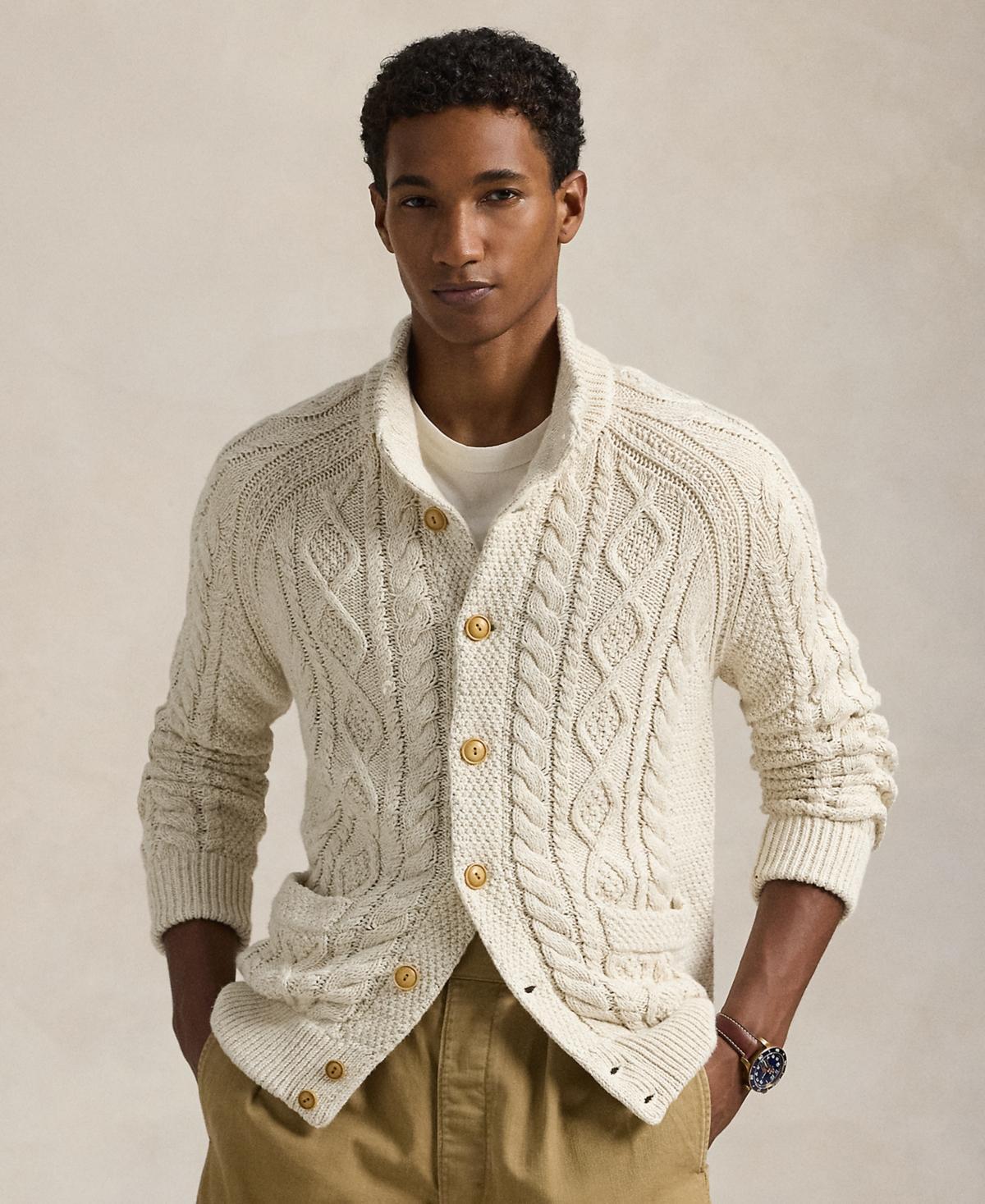 POLO RALPH LAUREN Men's Cable-knit Cotton Cardigan In Cream Product Image