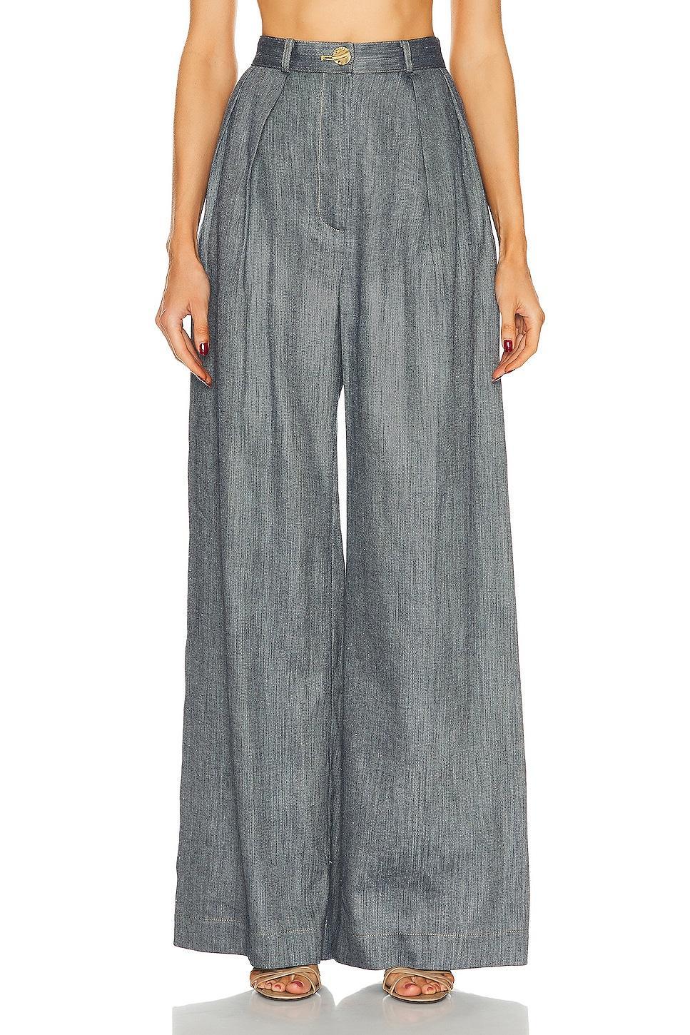 MATTHEW BRUCH Button Pleated Trouser in Blue Product Image