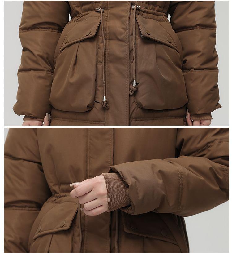 Hooded Plain Zip-Up Long Puffer Coat Product Image