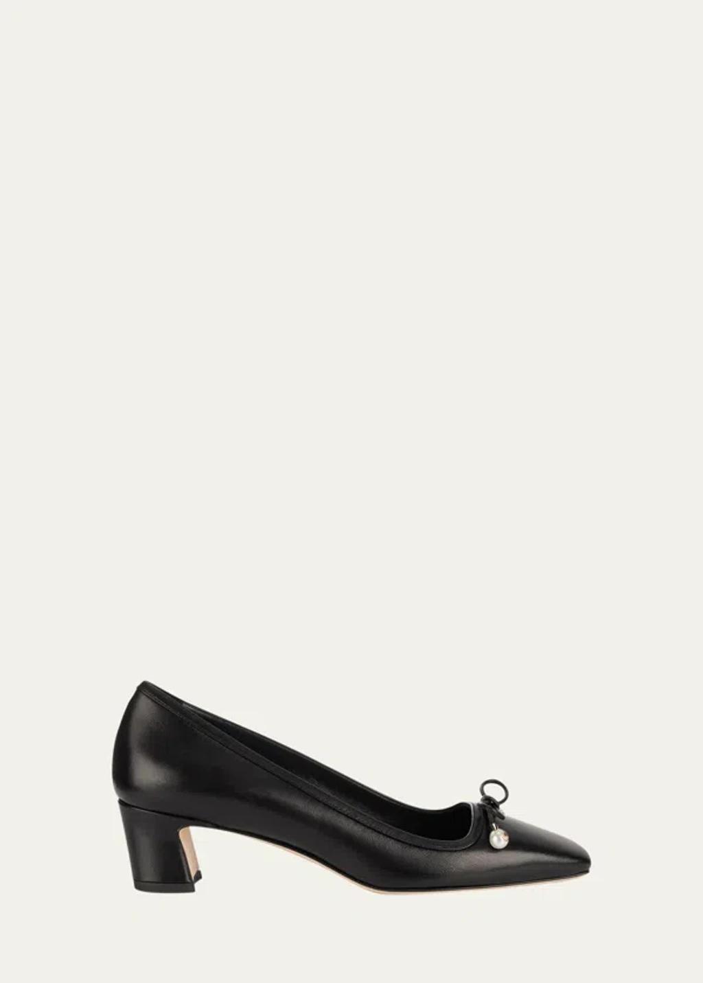 Elme Leather Bow Ballerina Pumps In Black product image