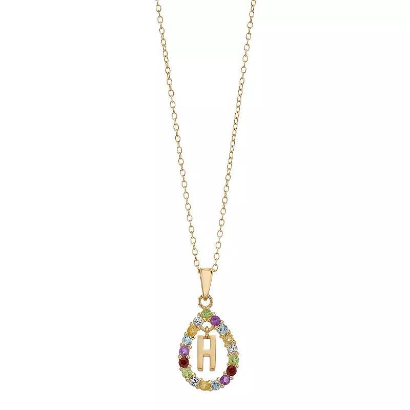 14k Gold Over Silver Gemstone Initial Pendant Necklace, Womens Yellow Product Image