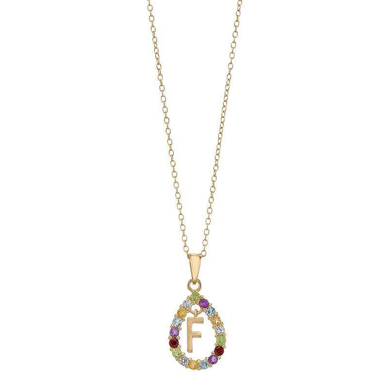 14k Gold Over Silver Gemstone Initial Pendant Necklace, Womens Yellow Product Image