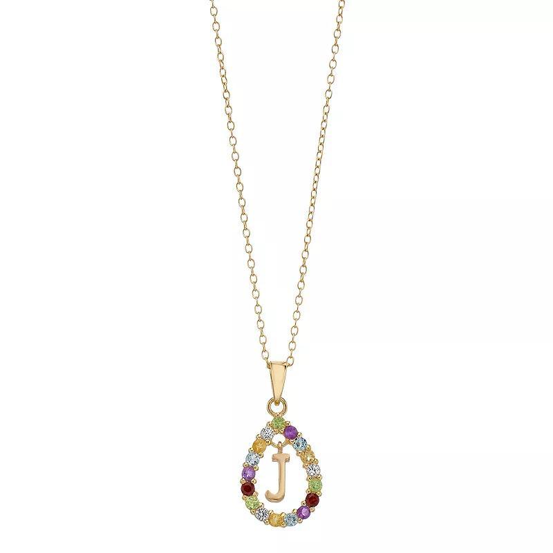 14k Gold Over Silver Gemstone Initial Pendant Necklace, Womens Yellow Product Image