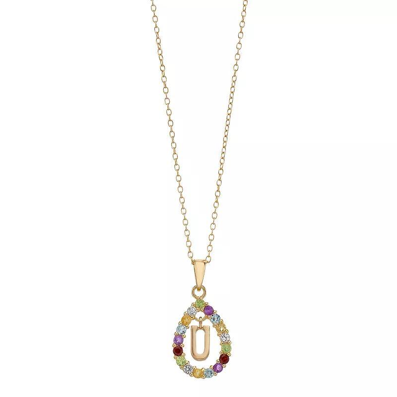 14k Gold Over Silver Gemstone Initial Pendant Necklace, Womens Yellow Product Image