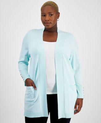 Plus Size Open-Front Long-Sleeve Cardigan, Created for Macy's Product Image