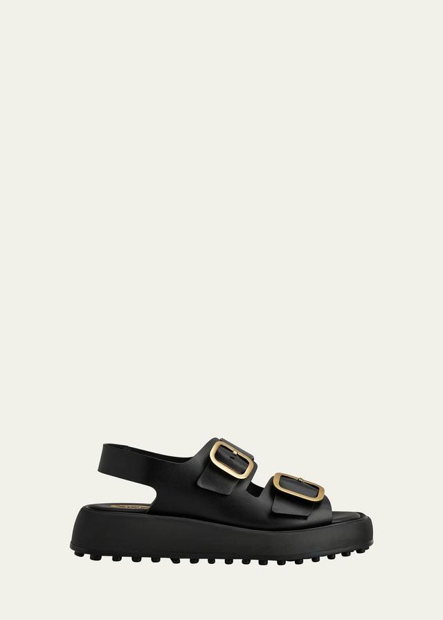 Tod's Calfskin Dual-Buckle Sporty Sandals  - BLACK - Size: 7B / 37EU Product Image